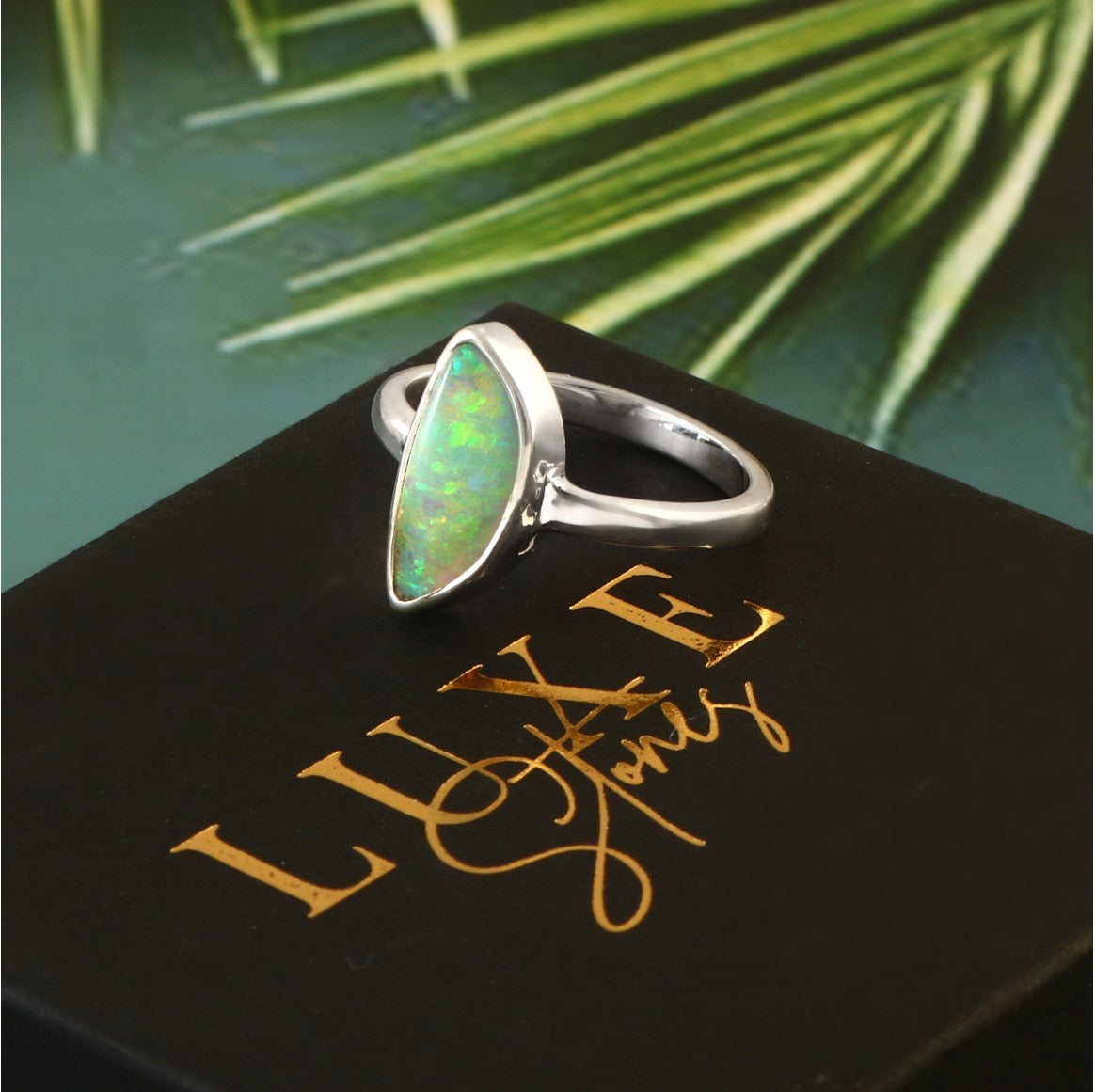 Natural Australian GEM Crystal Opal Ring