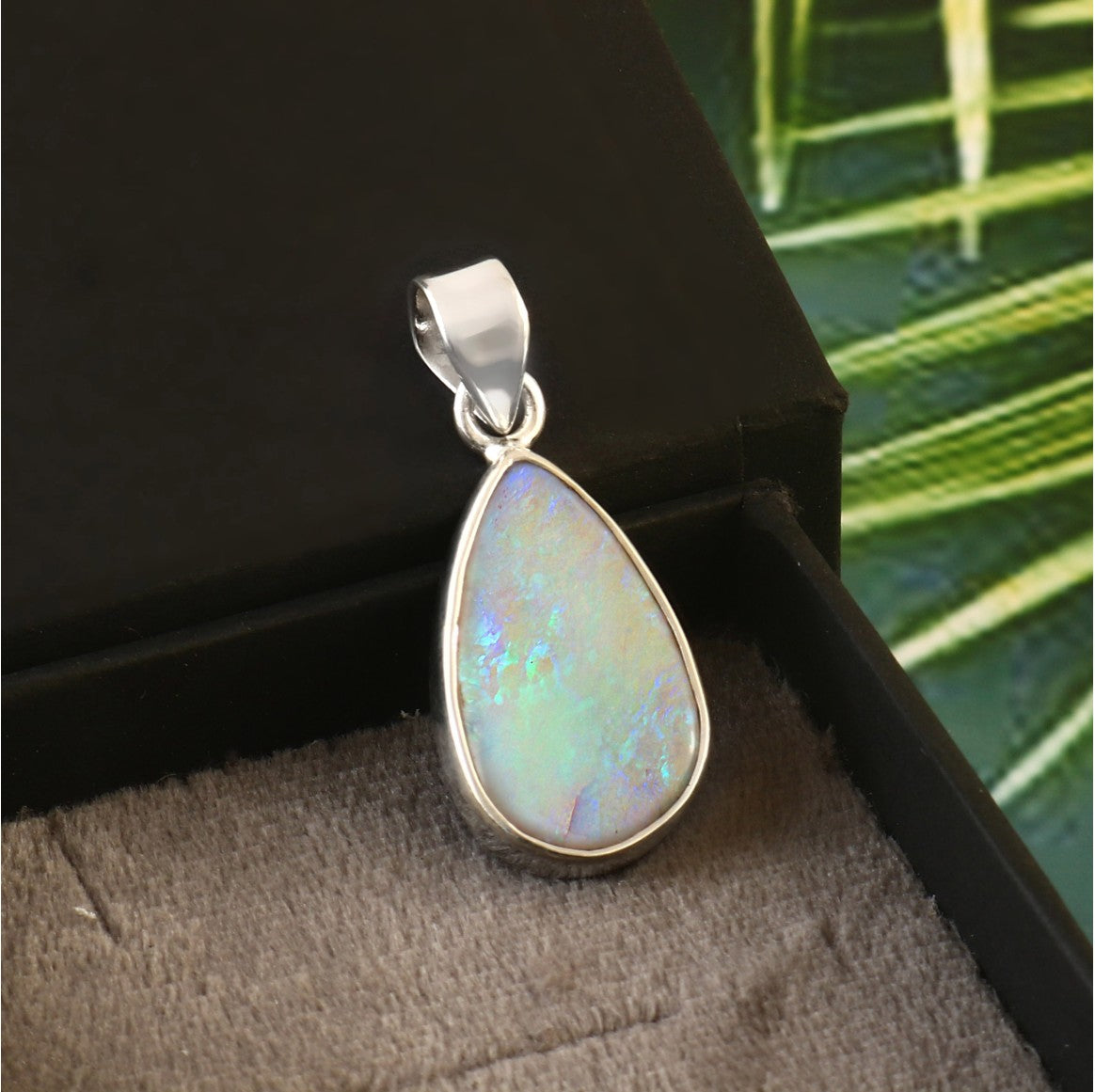 Natural Australian Crystal Opal Pendant in 925 Sterling Silver #LXJ028