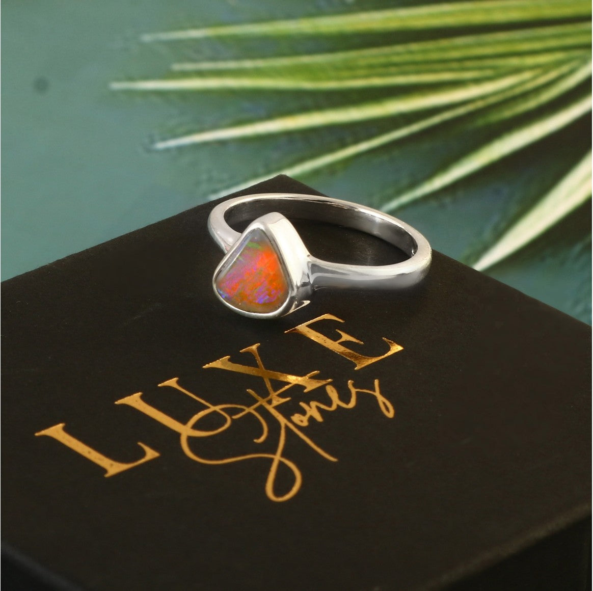 Australian Solid Crystal Opal Ring in 925 Sterling Silver
