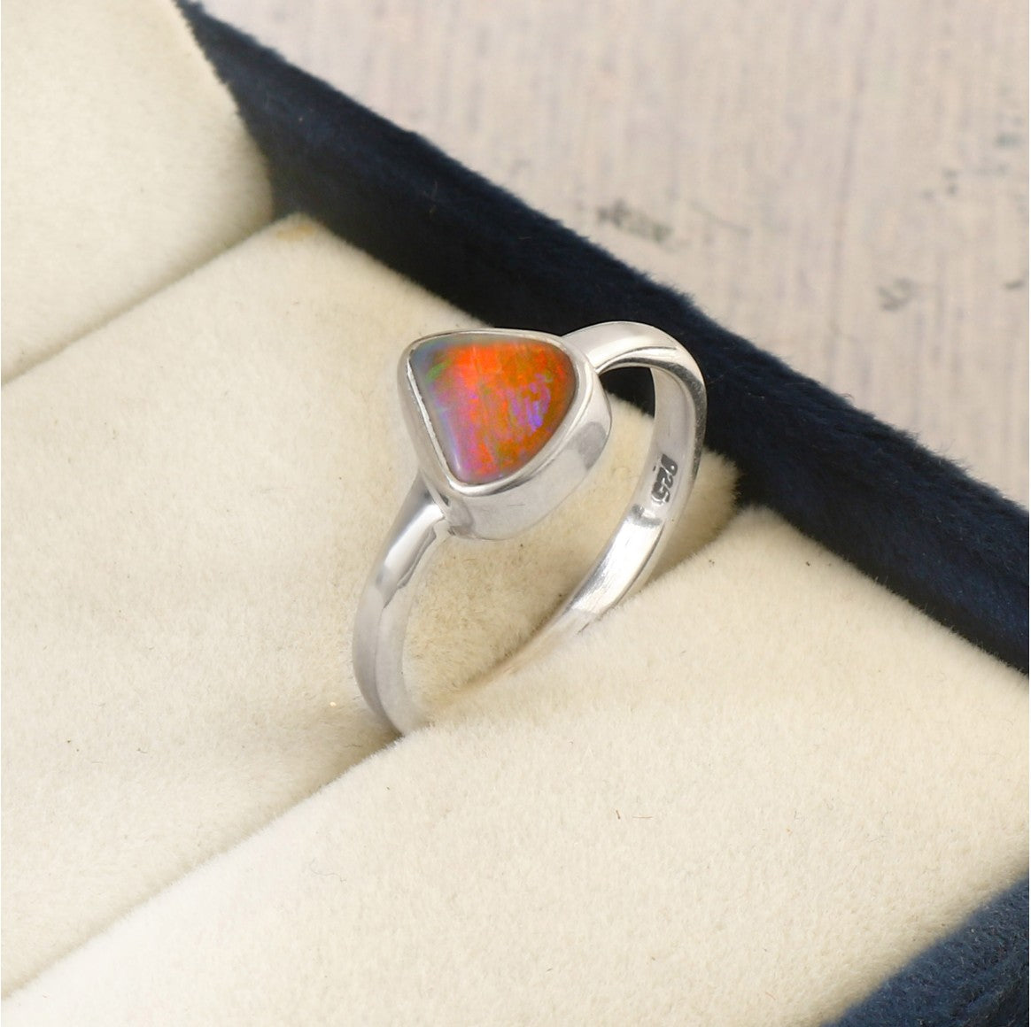 Australian Solid Crystal Opal Ring 