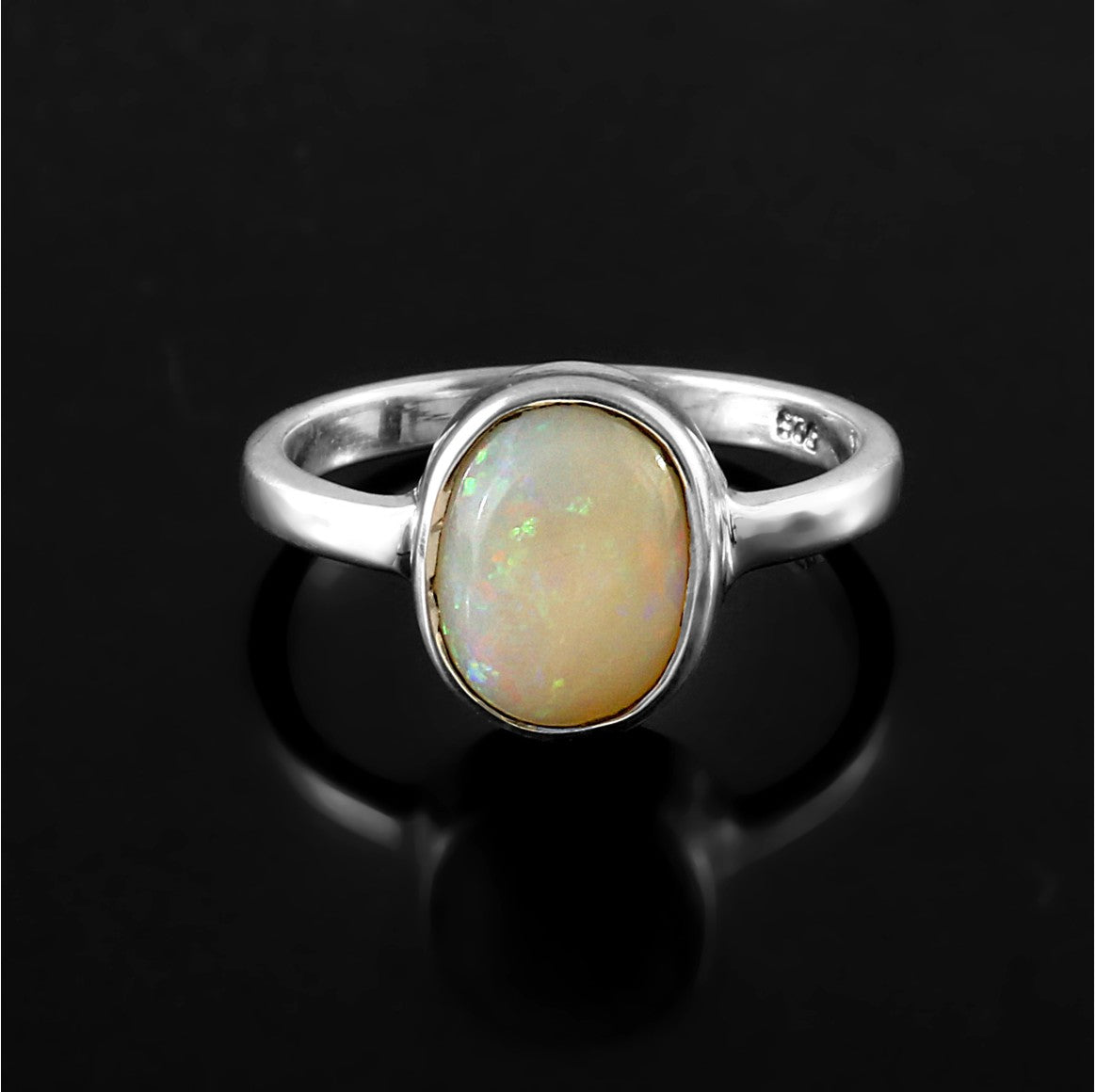 Natural Australian Solid White Opal Ring in 925 Sterling Silver