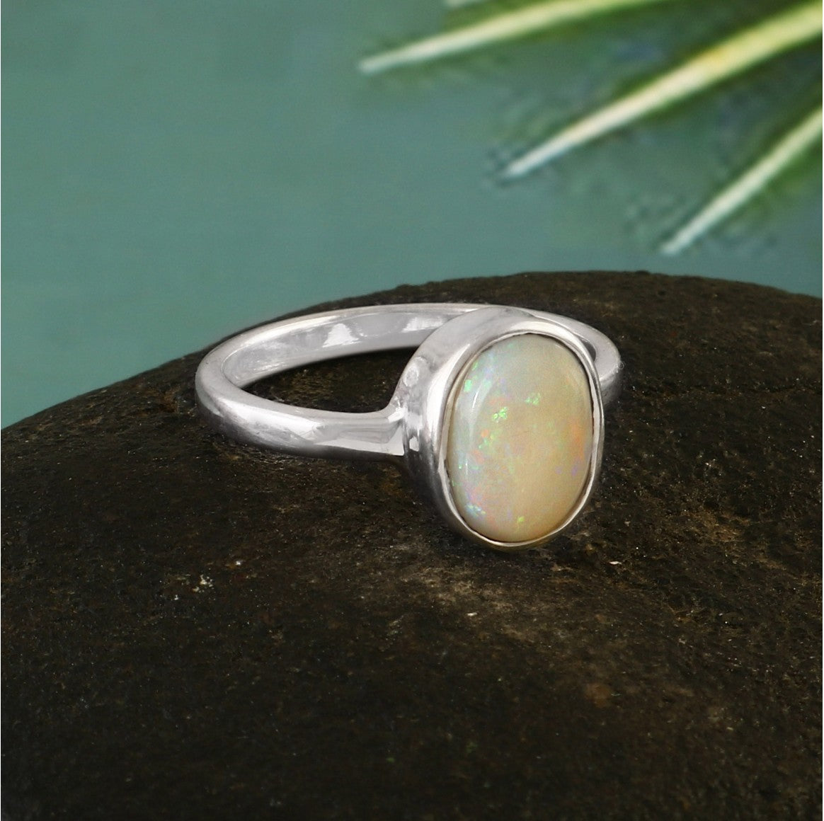 Natural Australian Solid White Opal Ring