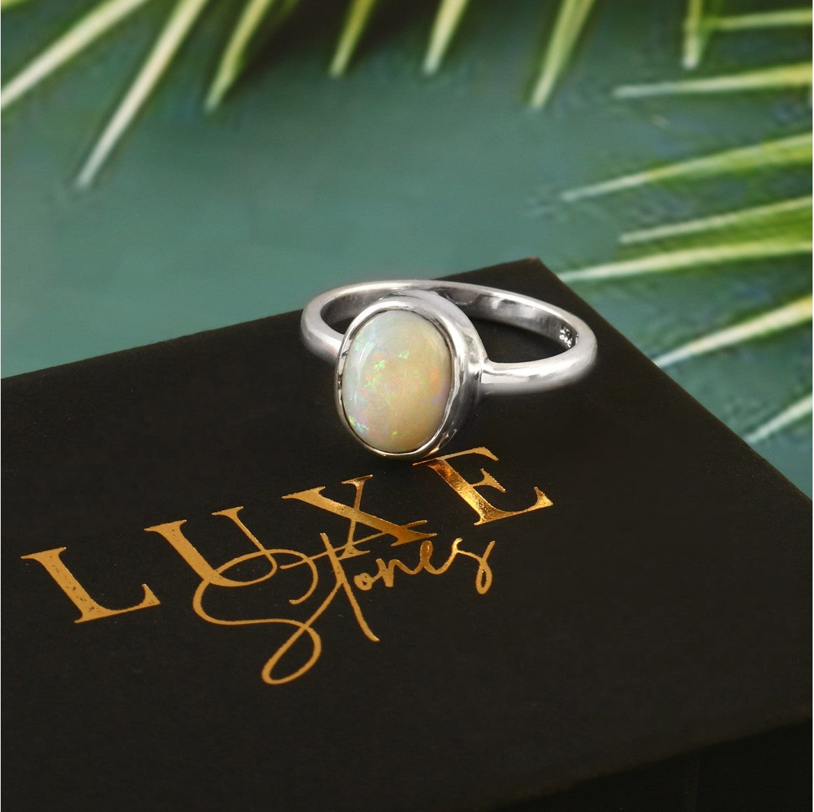 Natural Australian Solid White Opal Ring in 925 Sterling Silver US-7.5 