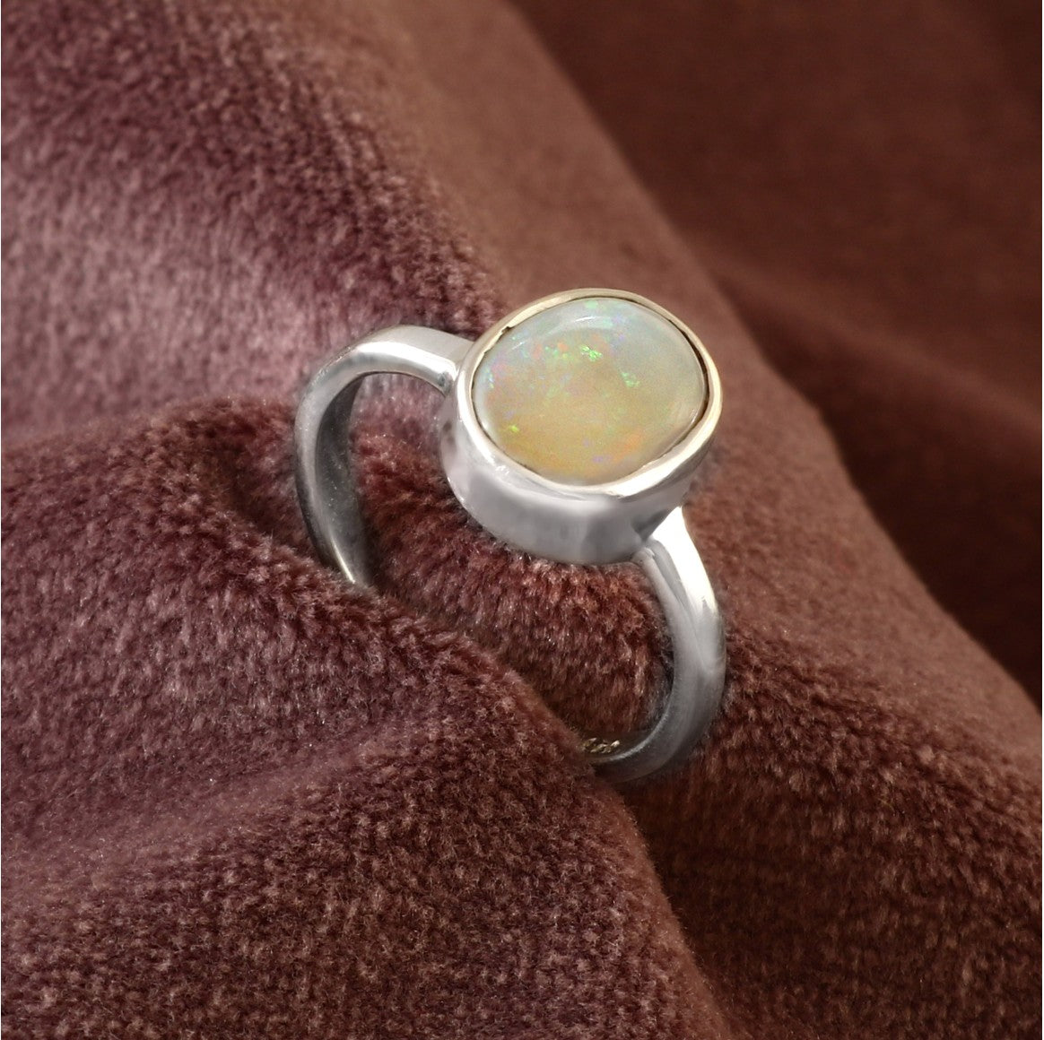 Natural Australian Solid White Opal Ring in 925 Sterling Silver US-7.5 #LXJ017