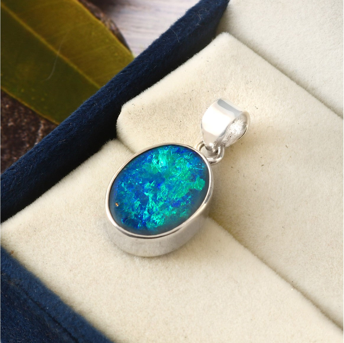 Natural Black Opal Doublet Pendant in 925 Sterling Silver 