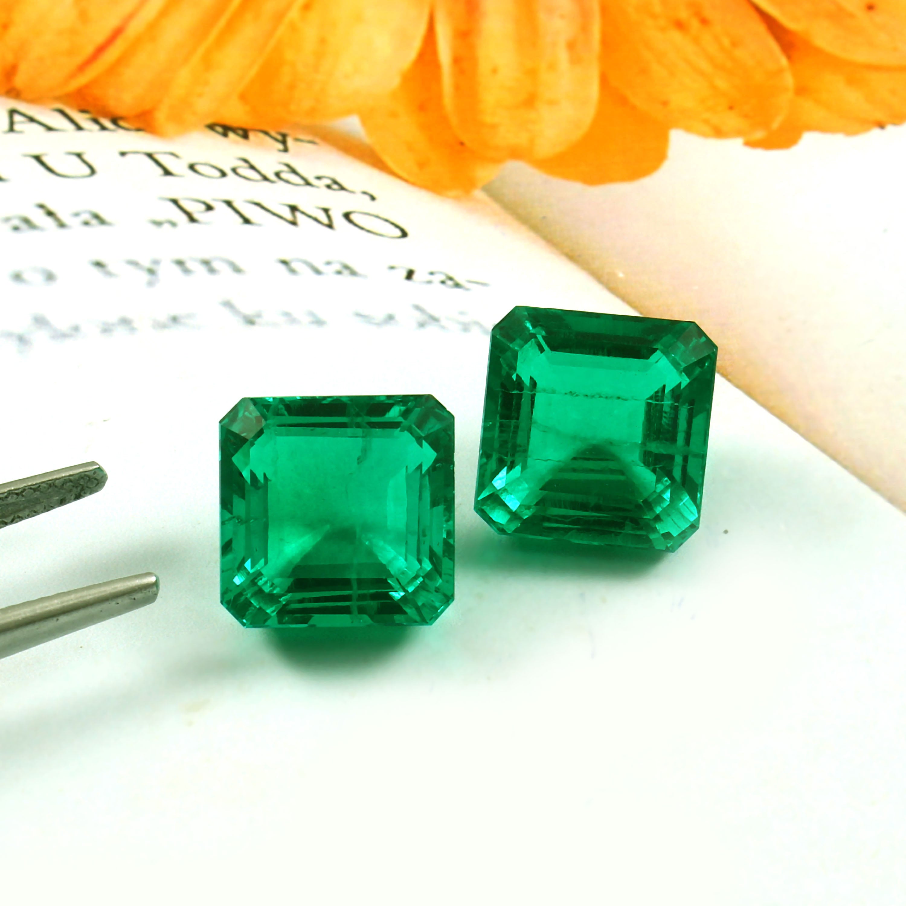 Colombian Emerald Pair – Hydrothermal Asscher Cut. – Luxe Stones
