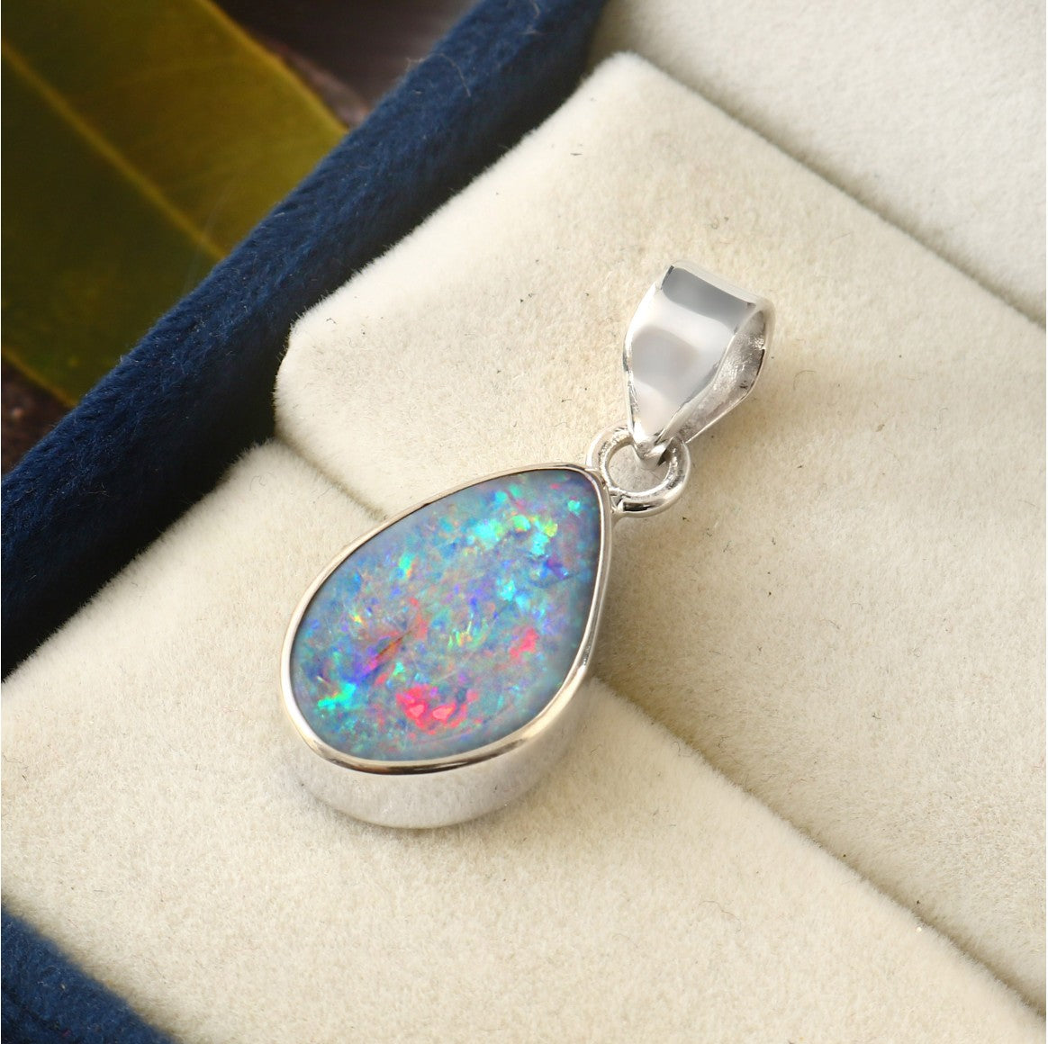 Natural Australian Opal Doublet Pendant in 925 Sterling Silver 