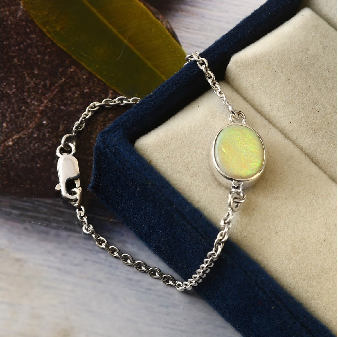 Australian Crystal Solid Opal Chain Bracelet in 925 Sterling Silver