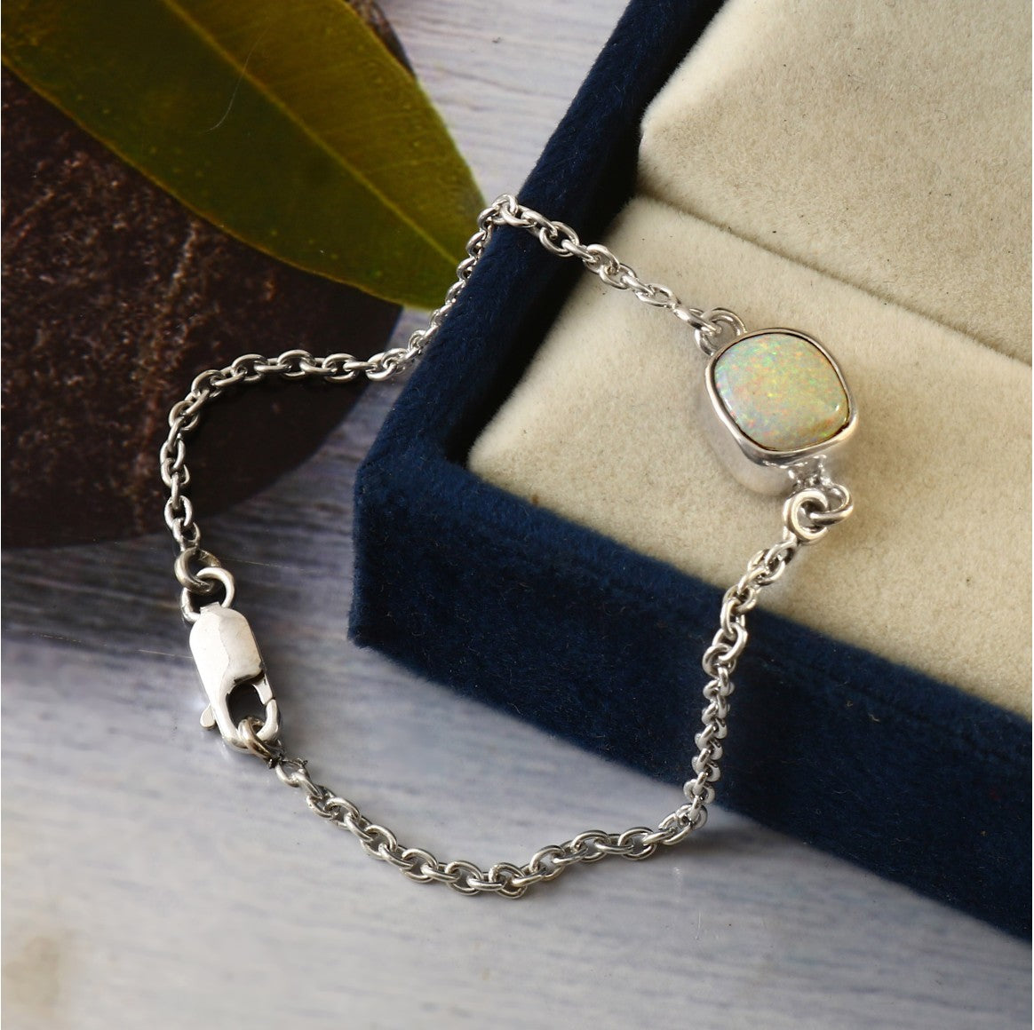 Natural Crystal Solid Opal Chain Bracelet 