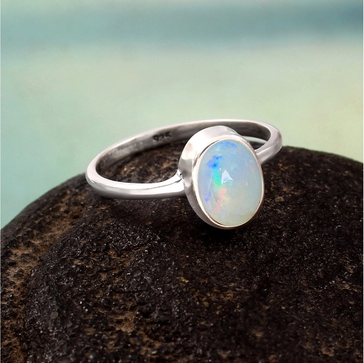 Australian Opal Doublet Ring in 925 Sterling Silver 