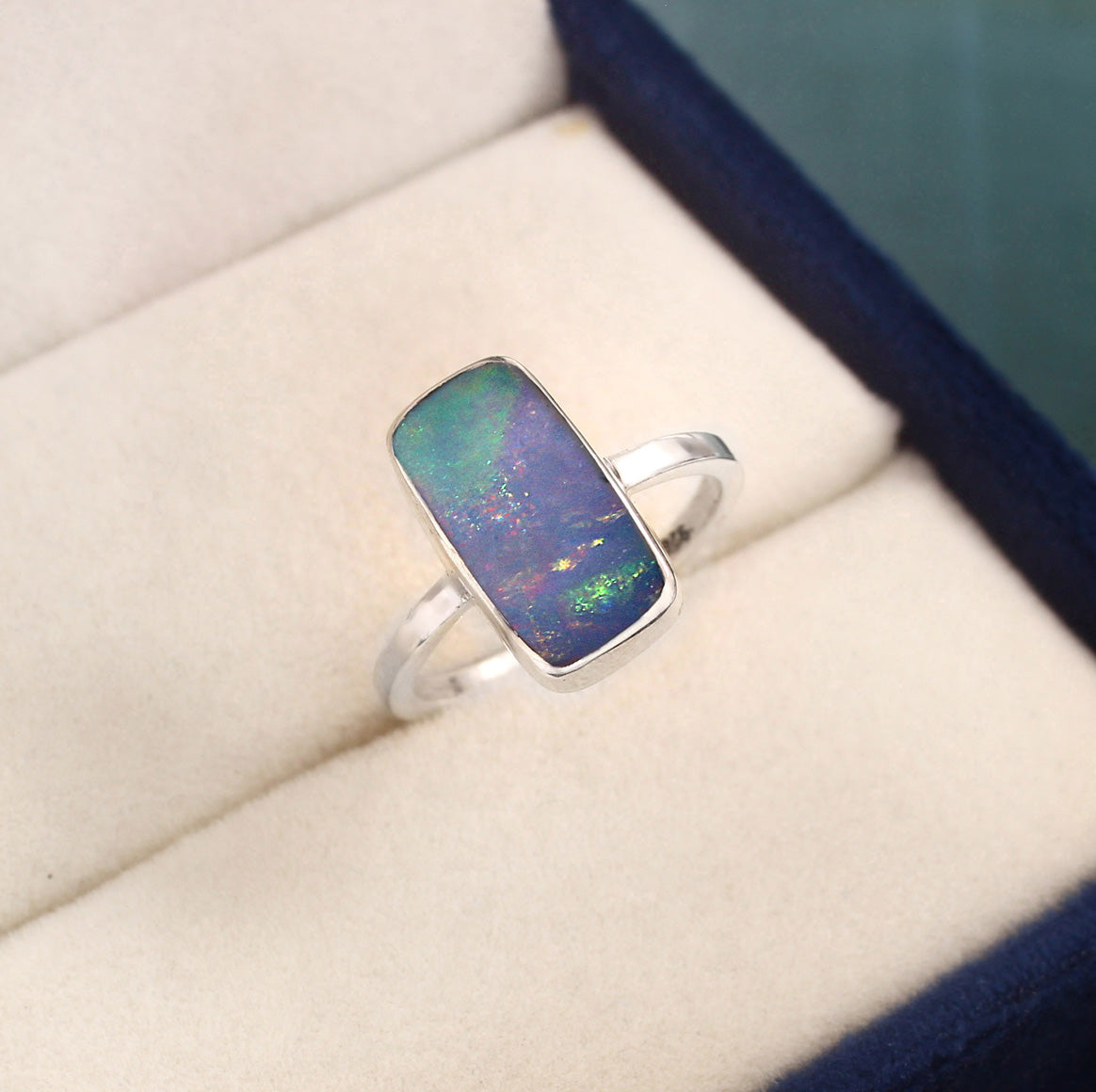 Australian Opal Doublet Ring in 925 Sterling Silver 