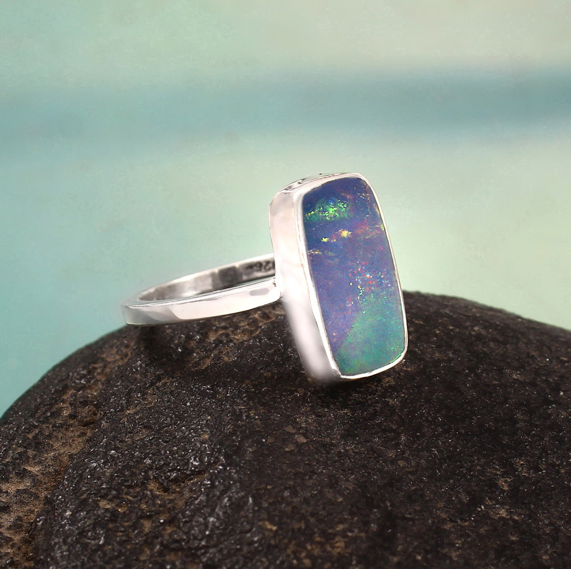 Australian Black Opal Doublet Ring