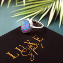 Australian Opal Doublet Ring in 925 Sterling Silver US-8.00 #LXJ011