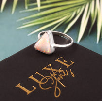 Australian Solid White Opal Ring in 925 Sterling Silver US-8.25 #LXJ013