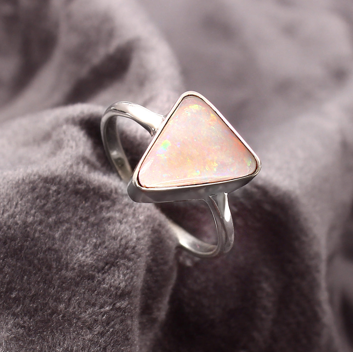 Australian Solid White Opal Ring in 925 Sterling Silver US-8.25 