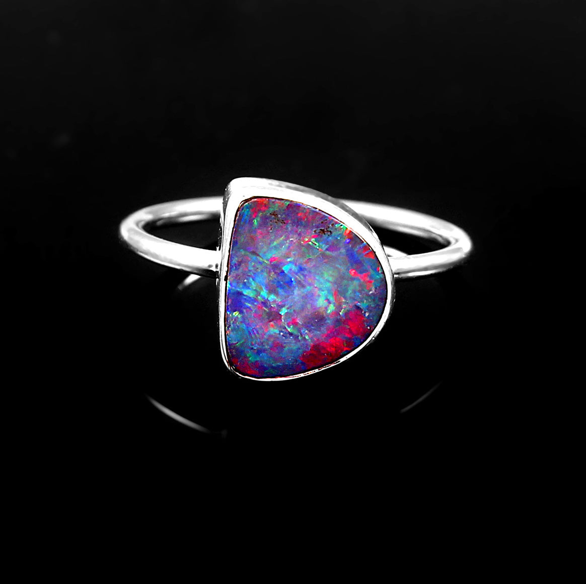 Australian Opal Doublet Ring in 925 Sterling Silver US-6.75