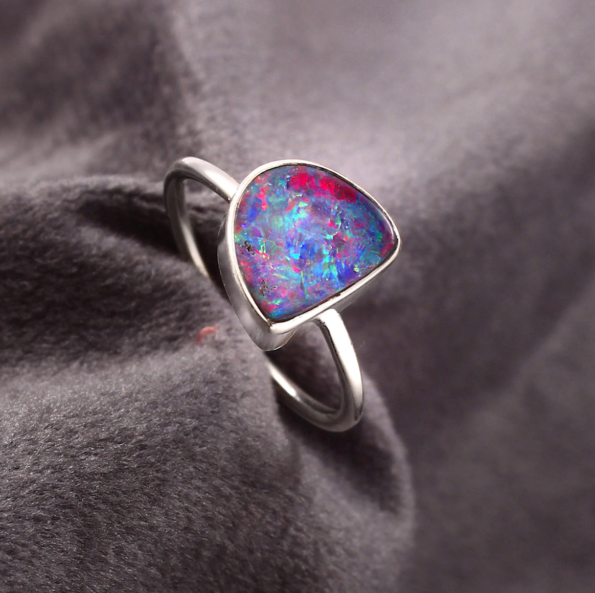 Australian Opal Doublet Ring in 925 Sterling Silver US-6.75 #LXJ003