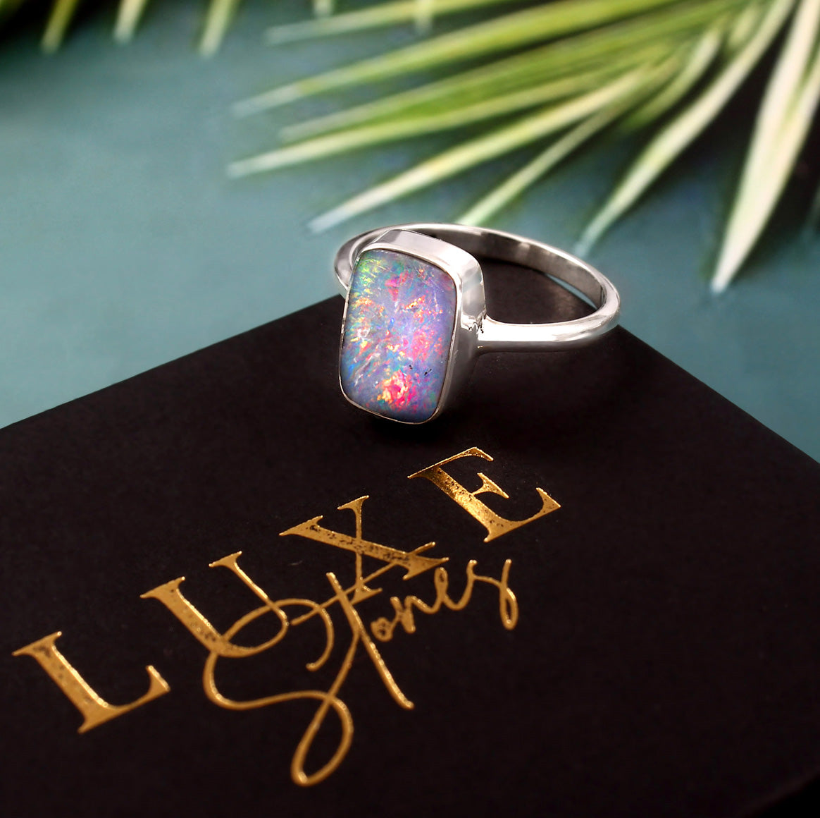 Australian Opal Doublet Ring in 925 Sterling Silver US-7.75 #LXJ004