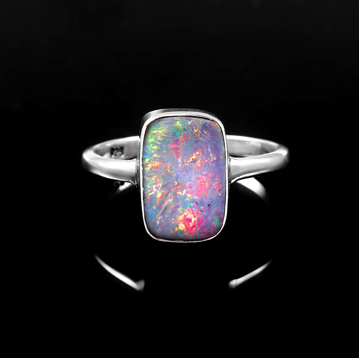 Australian Opal Doublet Ring in 925 Sterling Silver 