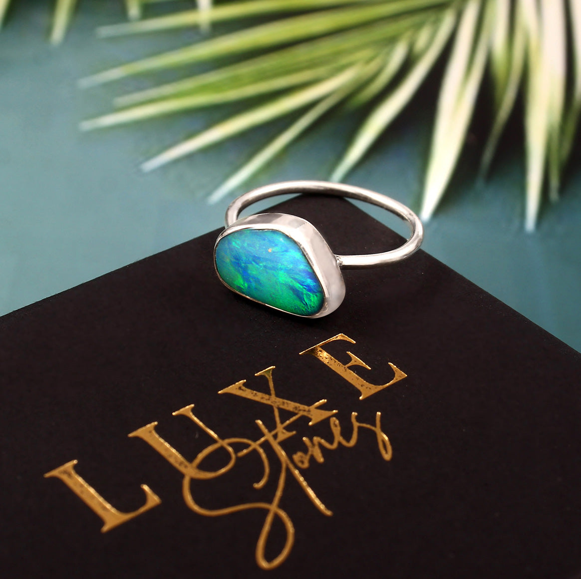 Australian Opal Doublet Ring in 925 Sterling Silver US-7.75