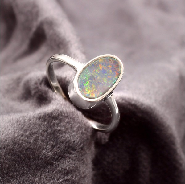 Australian Solid Black Opal Ring in 925 Sterling Silver US-8.25 #LXJ012 