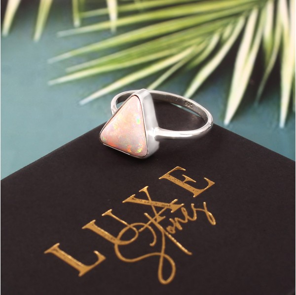 Australian Solid White Opal Ring in 925 Sterling Silver US-8.25 #LXJ013