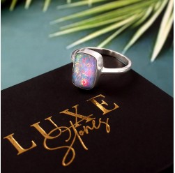 Australian Opal Doublet Ring in 925 Sterling Silver US-7.75 #LXJ004
