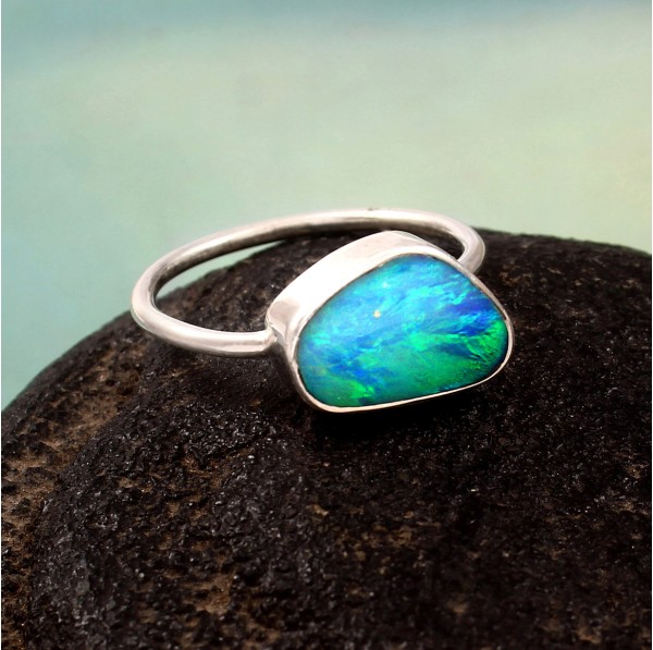 Australian Opal Doublet Ring in 925 Sterling Silver US-7.75 #LXJ007